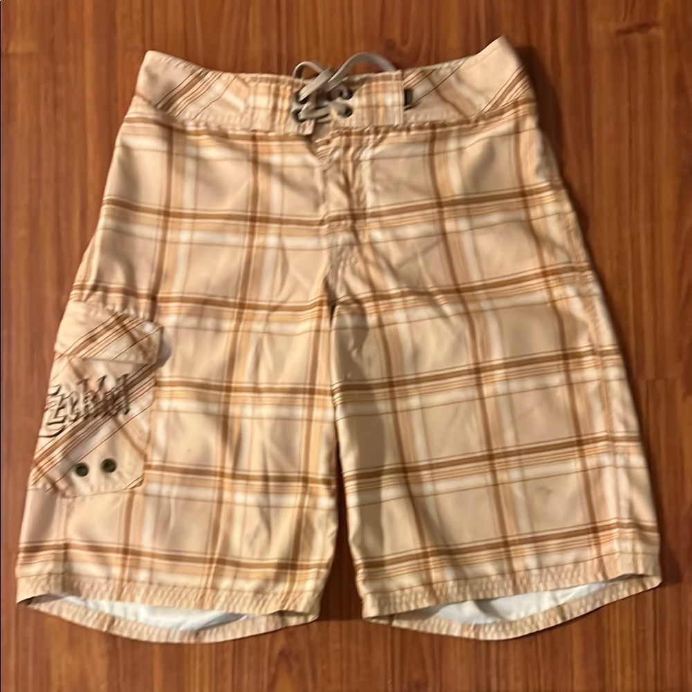 Ezekiel Surf/Swim Board Shorts Tan/Plaid Sz-28